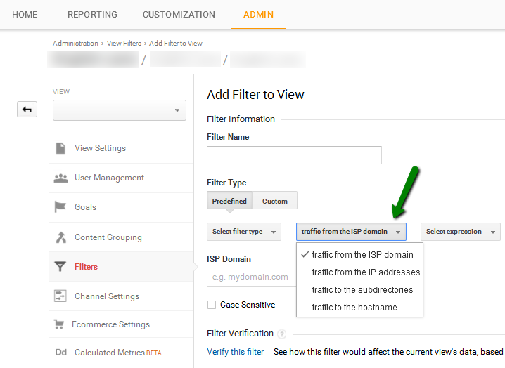 Google Analytics filter