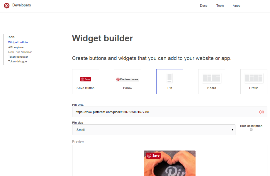 Pinterest widget builder